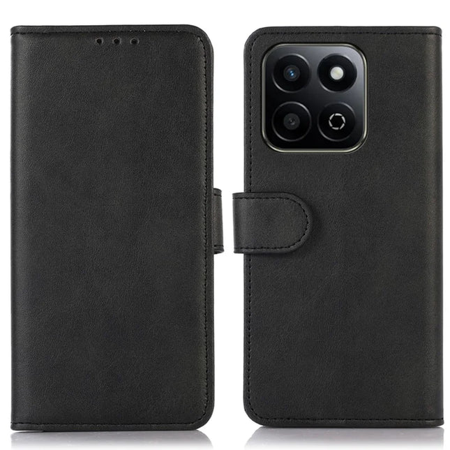 For Honor X7c 4G / 200 Smart 5G / Play 60 Plus 5G Case Cowhide Texture Leather Wallet Phone Cover with Stand - Black