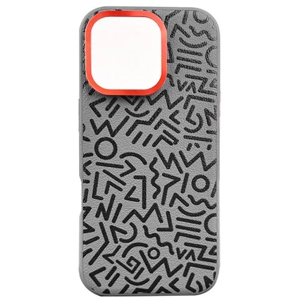 For iPhone 16 Pro Max Case Pattern Graffiti PU+PC+TPU Phone Cover with Metal Lens Frame