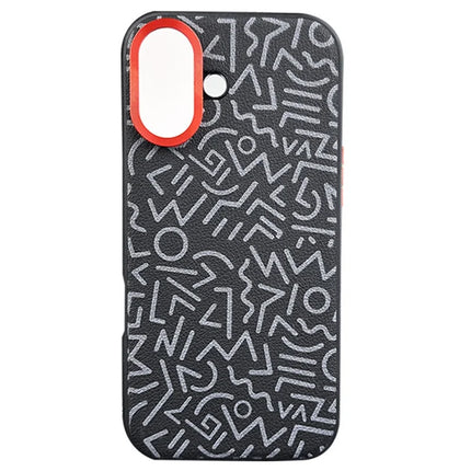 For iPhone 16 Plus Case Pattern Graffiti PU+PC+TPU Phone Cover with Metal Lens Frame