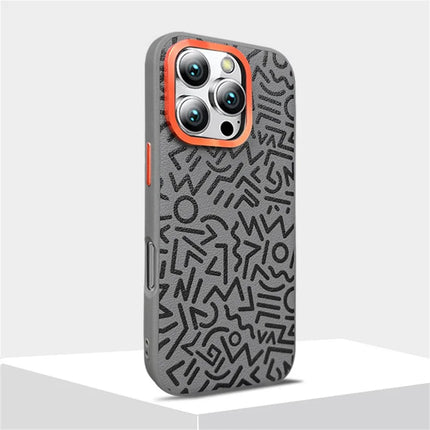 For iPhone 16 Pro Case Pattern Graffiti PU+PC+TPU Phone Cover with Metal Lens Frame