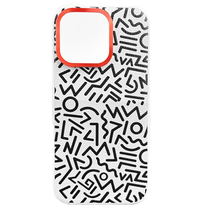 For iPhone 16 Pro Case Pattern Graffiti PU+PC+TPU Phone Cover with Metal Lens Frame