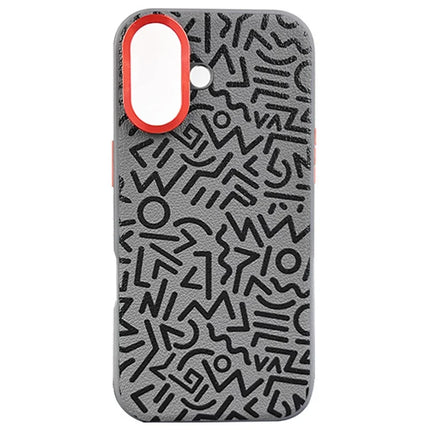 For iPhone 16 Case Pattern Graffiti PU+PC+TPU Phone Cover with Metal Lens Frame