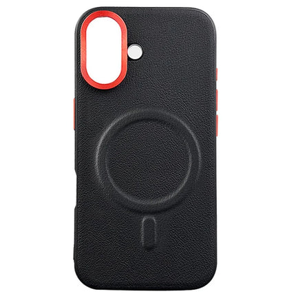 For iPhone 16 Plus Case Compatible with MagSafe PU+PC+TPU Phone Cover with Metal Lens Frame