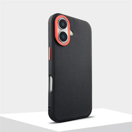 For iPhone 16 Plus Case Compatible with MagSafe PU+PC+TPU Phone Cover with Metal Lens Frame