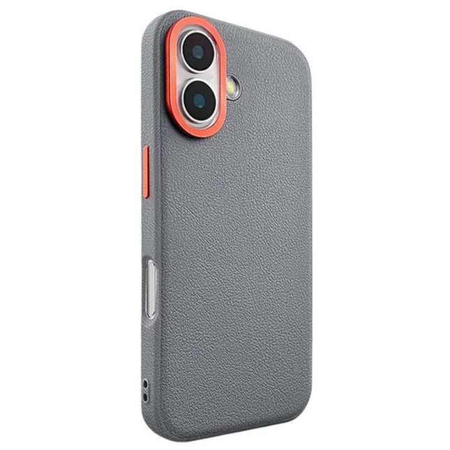 For iPhone 16 Plus Case Compatible with MagSafe PU+PC+TPU Phone Cover with Metal Lens Frame - Titanium Grey