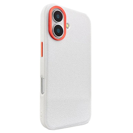 For iPhone 16 Plus Case Compatible with MagSafe PU+PC+TPU Phone Cover with Metal Lens Frame - White