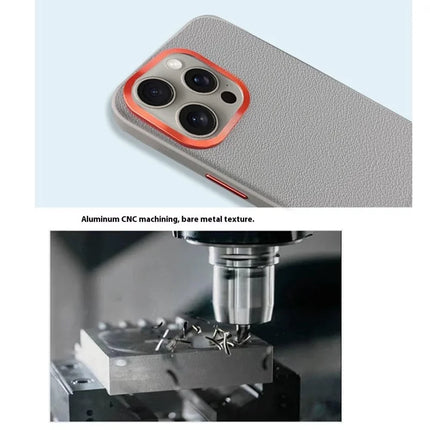 For iPhone 16 Pro Max Case Compatible with MagSafe PU+PC+TPU Phone Cover with Metal Lens Frame
