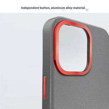 For iPhone 16 Pro Case Compatible with MagSafe PU+PC+TPU Phone Cover with Metal Lens Frame