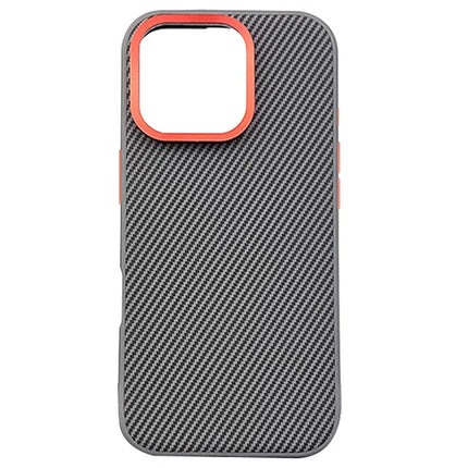 For iPhone 16 Pro Max Case Carbon Fiber Texture PU+PC+TPU Phone Cover with Metal Lens Frame