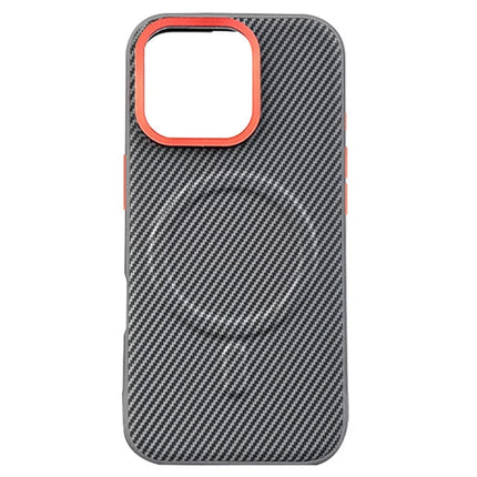 For iPhone 16 Pro Max Case Compatible with MagSafe Carbon Fiber Texture PU+PC+TPU Phone Cover with Metal Lens Frame
