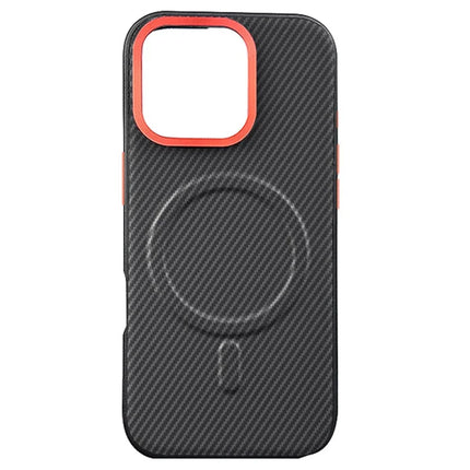 For iPhone 16 Pro Max Case Compatible with MagSafe Carbon Fiber Texture PU+PC+TPU Phone Cover with Metal Lens Frame
