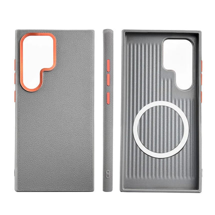 For Samsung Galaxy S23 Ultra Case Compatible with MagSafe PU+PC+TPU Phone Cover with Metal Lens Frame
