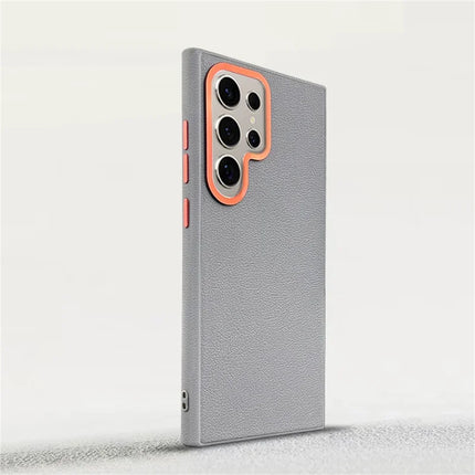 For Samsung Galaxy S23 Ultra Case Compatible with MagSafe PU+PC+TPU Phone Cover with Metal Lens Frame