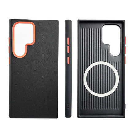 For Samsung Galaxy S23 Ultra Case Compatible with MagSafe PU+PC+TPU Phone Cover with Metal Lens Frame