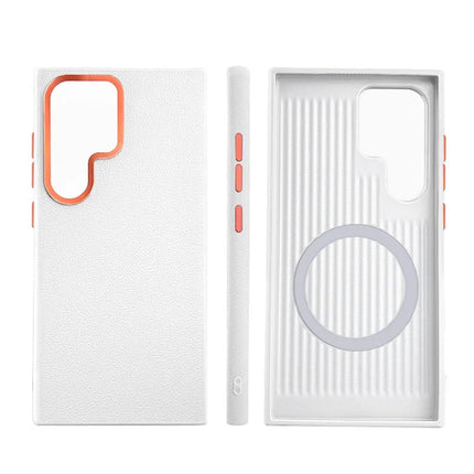 For Samsung Galaxy S23 Ultra Case Compatible with MagSafe PU+PC+TPU Phone Cover with Metal Lens Frame