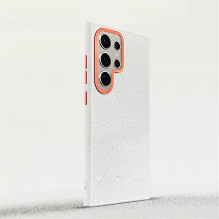 For Samsung Galaxy S23 Ultra Case Compatible with MagSafe PU+PC+TPU Phone Cover with Metal Lens Frame