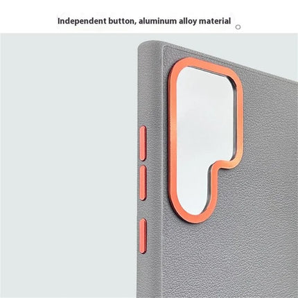 For Samsung Galaxy S23 Ultra Case Compatible with MagSafe PU+PC+TPU Phone Cover with Metal Lens Frame
