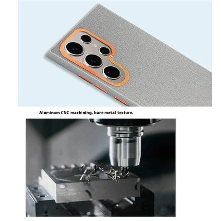 For Samsung Galaxy S23 Ultra Case Compatible with MagSafe PU+PC+TPU Phone Cover with Metal Lens Frame