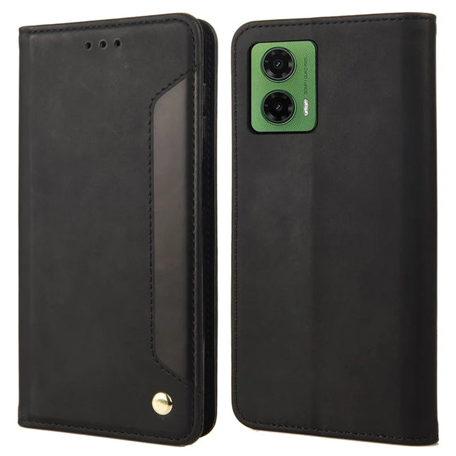 For Motorola Moto G35 5G Case PU Leather Shockproof Protection Wallet Phone Cover - Black