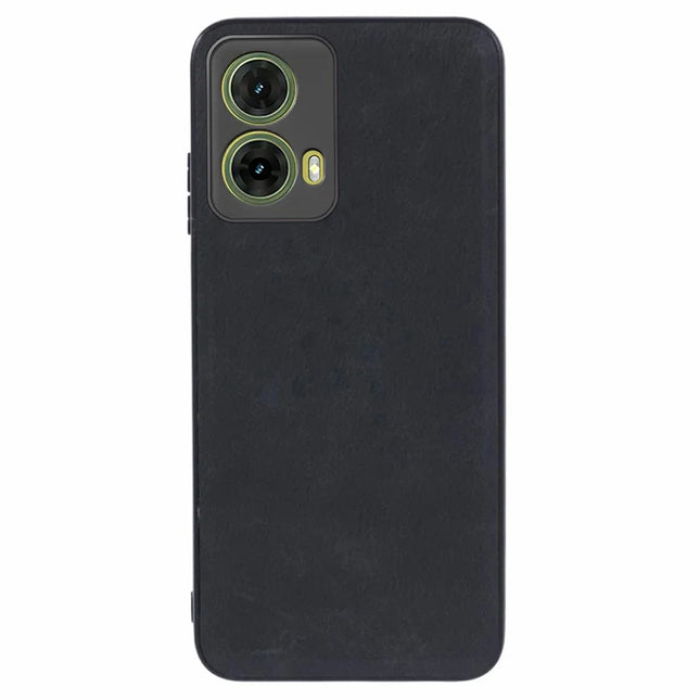 For Motorola Moto G35 5G Case Retro Leather Coated PC+TPU Phone Cover - Black