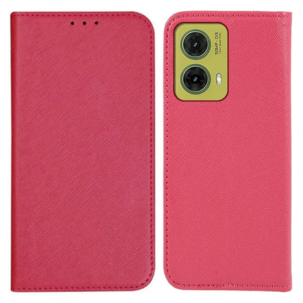 For Motorola Moto G35 5G Case Cross Texture Leather Phone Cover Hidden Magnetic - Pink