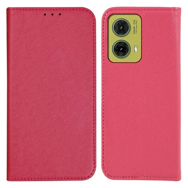 For Motorola Moto G35 5G Case Cross Texture Leather Phone Cover Hidden Magnetic - Pink