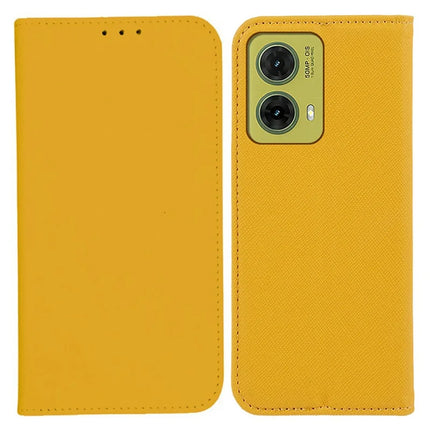 For Motorola Moto G35 5G Case Cross Texture Leather Phone Cover Hidden Magnetic - Yellow