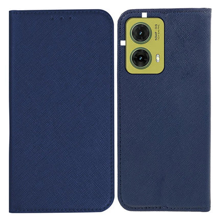 For Motorola Moto G35 5G Case Cross Texture Leather Phone Cover Hidden Magnetic - Dark Blue