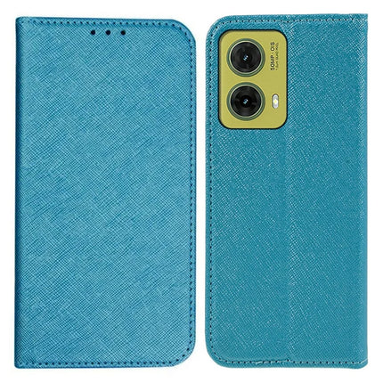 For Motorola Moto G35 5G Case Cross Texture Leather Phone Cover Hidden Magnetic - Sky Blue