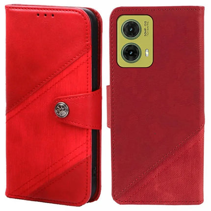 For Motorola Moto G35 5G Case Splicing Texture Leather Phone Cover Viewing Stand - Red