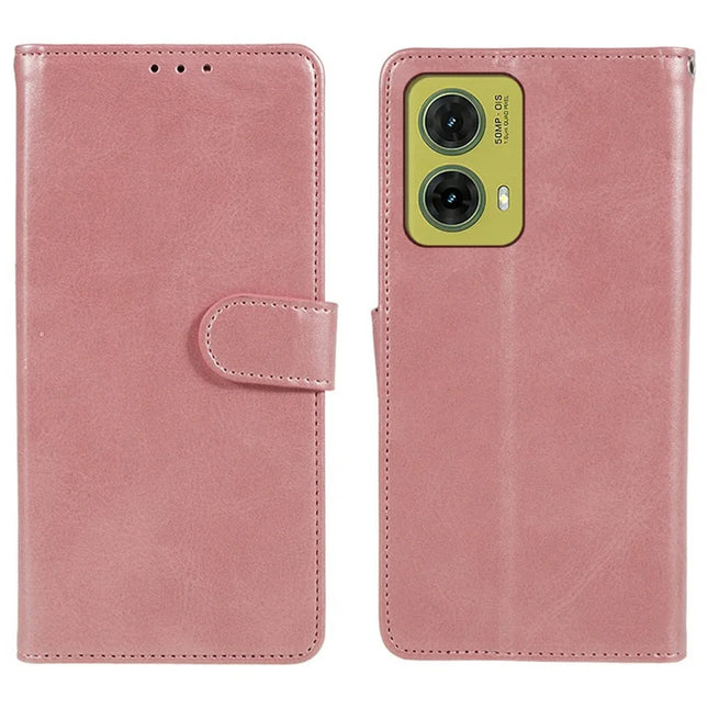 For Motorola Moto G35 5G Case PU Leather Wallet Protective Phone Cover Calf Texture - Rose Gold