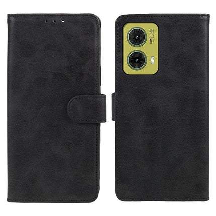 For Motorola Moto G35 5G Case PU Leather Wallet Protective Phone Cover Calf Texture - Black