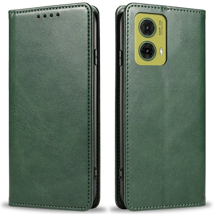 For Motorola Moto G35 5G Case Strong Magnetic PU Leather Phone Cover Calf Texture - Green