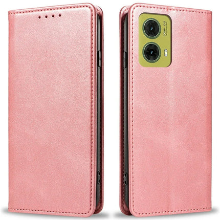 For Motorola Moto G35 5G Case Strong Magnetic PU Leather Phone Cover Calf Texture - Rose Gold