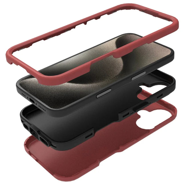 GW03 For iPhone 16 Case TPU + PC Phone Cover Dual Layer Shockproof - Red