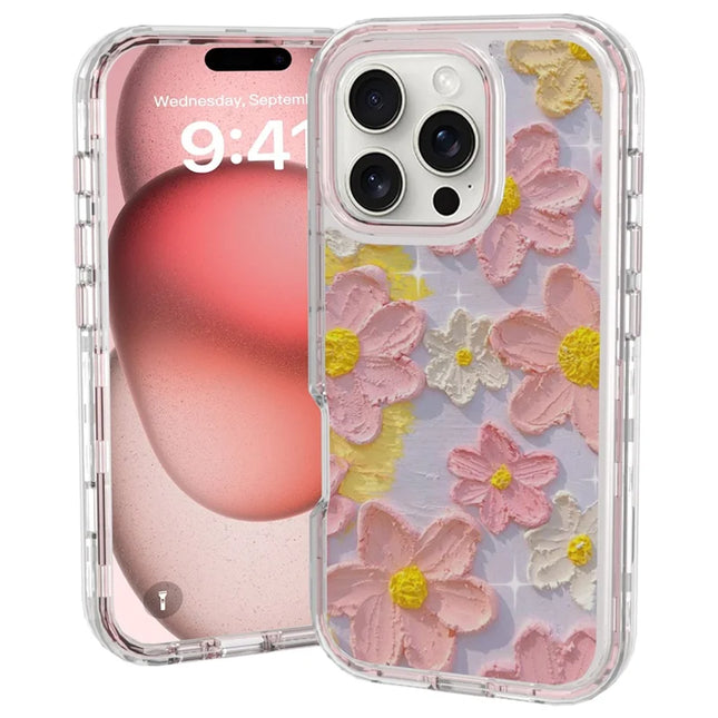 GW02 For iPhone 16 Pro Max Case IMD Pattern TPU+PC Shockproof Phone Cover - Pink Flower