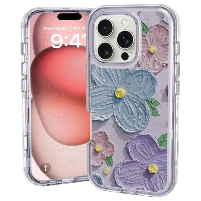 GW02 For iPhone 16 Pro Max Case IMD Pattern TPU+PC Shockproof Phone Cover - Purple Flower