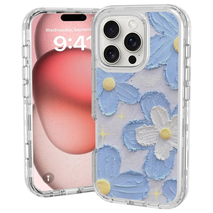 GW02 For iPhone 16 Pro Max Case IMD Pattern TPU+PC Shockproof Phone Cover - Blue Flower