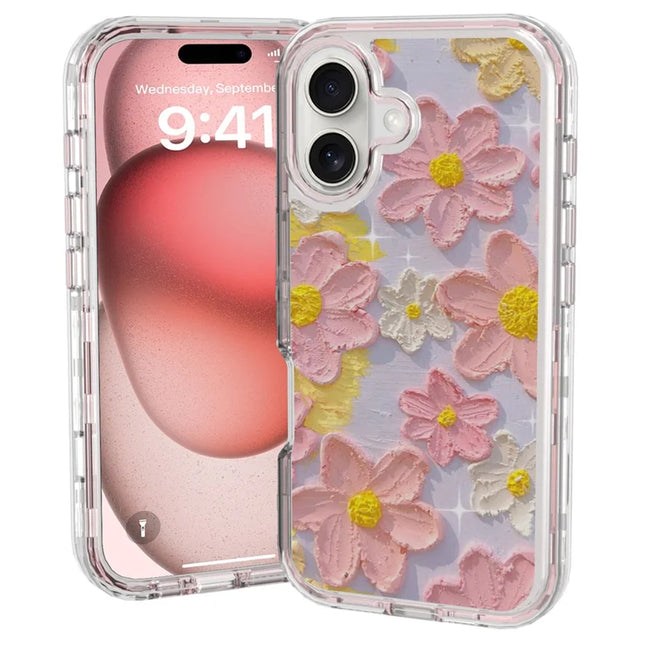 GW02 For iPhone 16 Plus Case IMD Pattern TPU+PC Shockproof Phone Cover - Pink Flower
