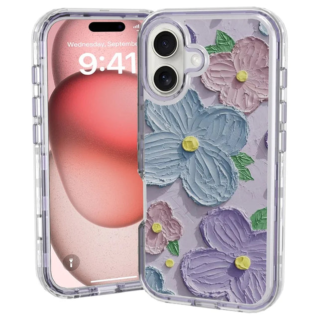 GW02 For iPhone 16 Plus Case IMD Pattern TPU+PC Shockproof Phone Cover - Purple Flower