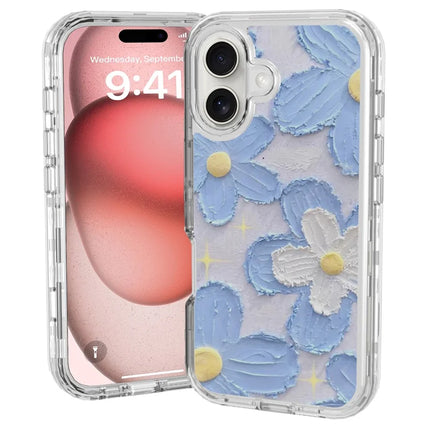 GW02 For iPhone 16 Plus Case IMD Pattern TPU+PC Shockproof Phone Cover - Blue Flower
