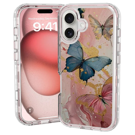 GW02 For iPhone 16 Plus Case IMD Pattern TPU+PC Shockproof Phone Cover - Butterfly Flower