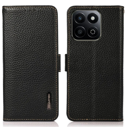 KHAZNEH For Honor X7c 4G / 200 Smart 5G / Play 60 Plus 5G Phone Case Genuine Cow Leather Cover RFID Blocking - Black