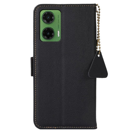 TJ For Motorola Moto G35 5G Case RFID Blocking Genuine Cow Leather Phone Cover