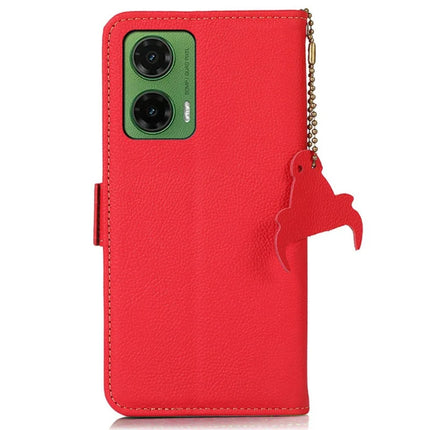 TJ For Motorola Moto G35 5G Case RFID Blocking Genuine Cow Leather Phone Cover