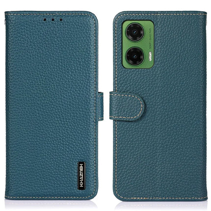 KHAZNEH For Motorola Moto G35 5G Phone Case Genuine Cow Leather Flip Cover - Green