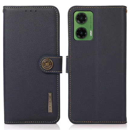 KHAZNEH For Motorola Moto G35 5G Case Genuine Cow Leather Wallet Phone Cover - Blue