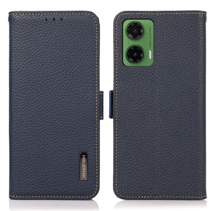 KHAZNEH For Motorola Moto G35 5G Phone Case Genuine Cow Leather Cover RFID Blocking - Blue