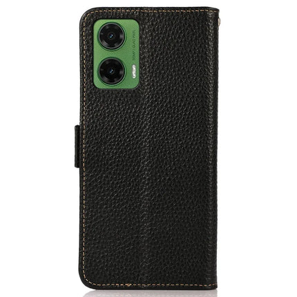 KHAZNEH For Motorola Moto G35 5G Phone Case Genuine Cow Leather Cover RFID Blocking