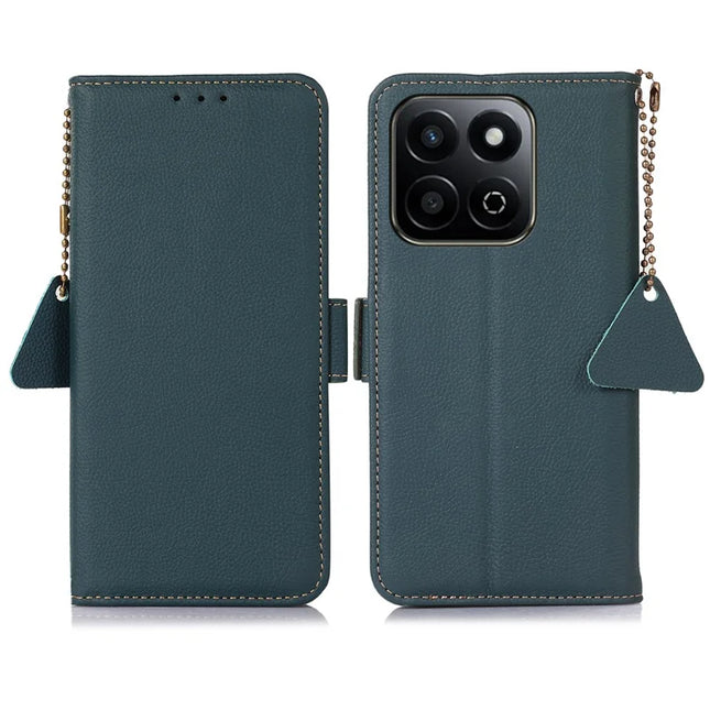 TJ For Honor X7c 4G / 200 Smart 5G / Play 60 Plus 5G Case RFID Blocking Genuine Cow Leather Phone Cover - Green